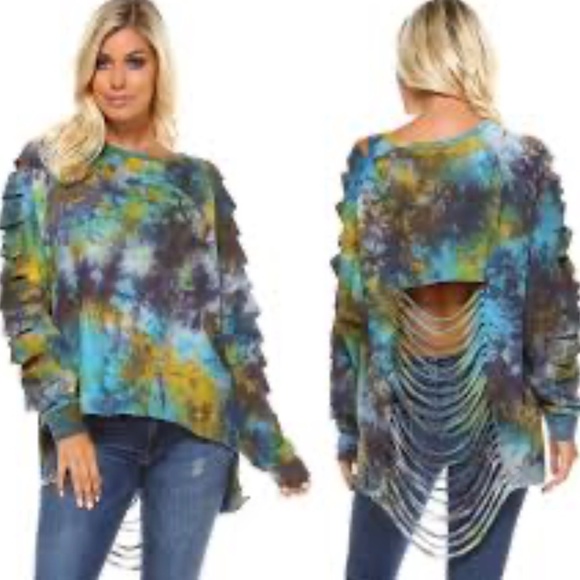 TOV | Tie Dye Ladder Sleeve Top NWT - Picture 1 of 7